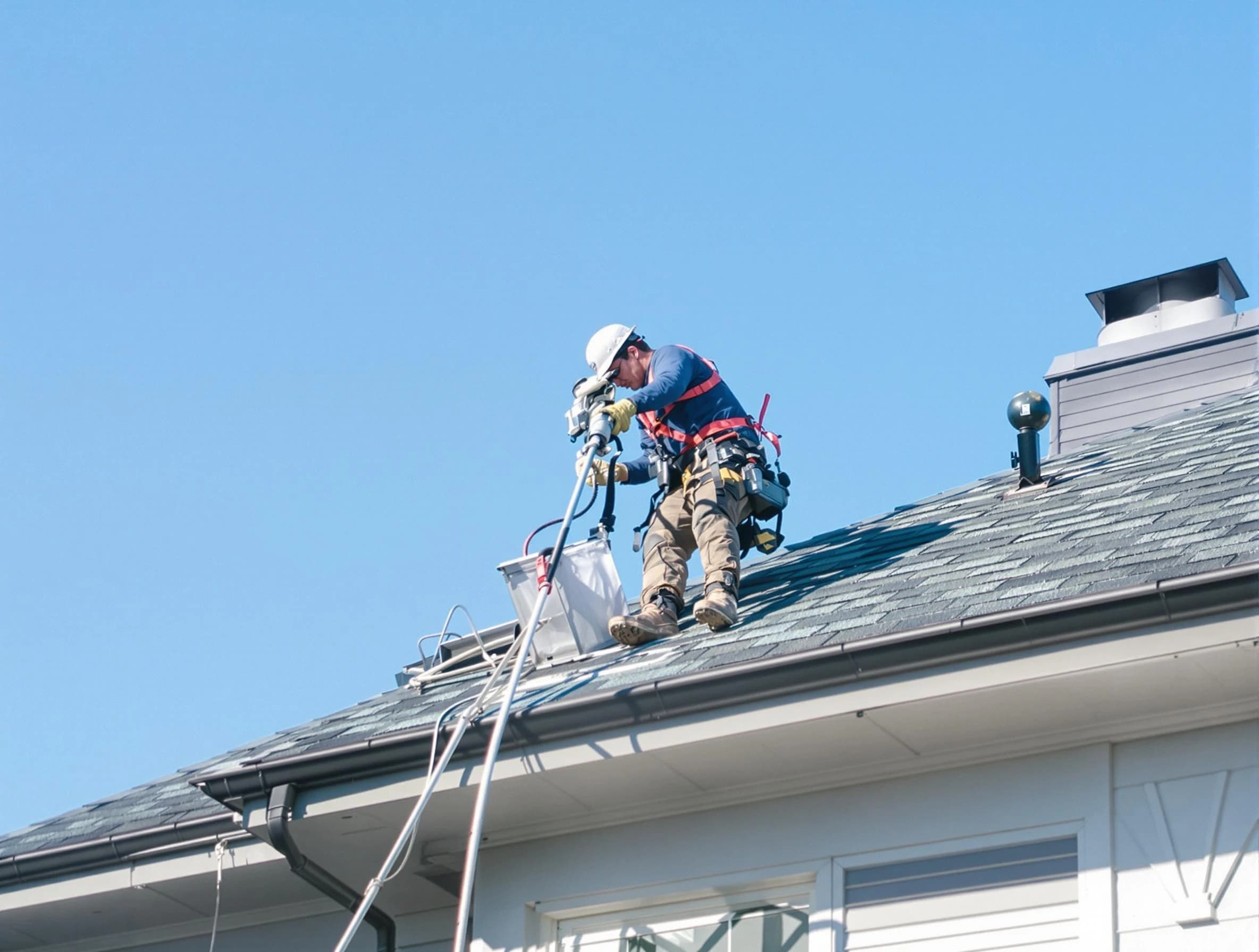 Helena Dryer Vent Cleaning certified technician cleaning a roof-mounted dryer vent system in Helena