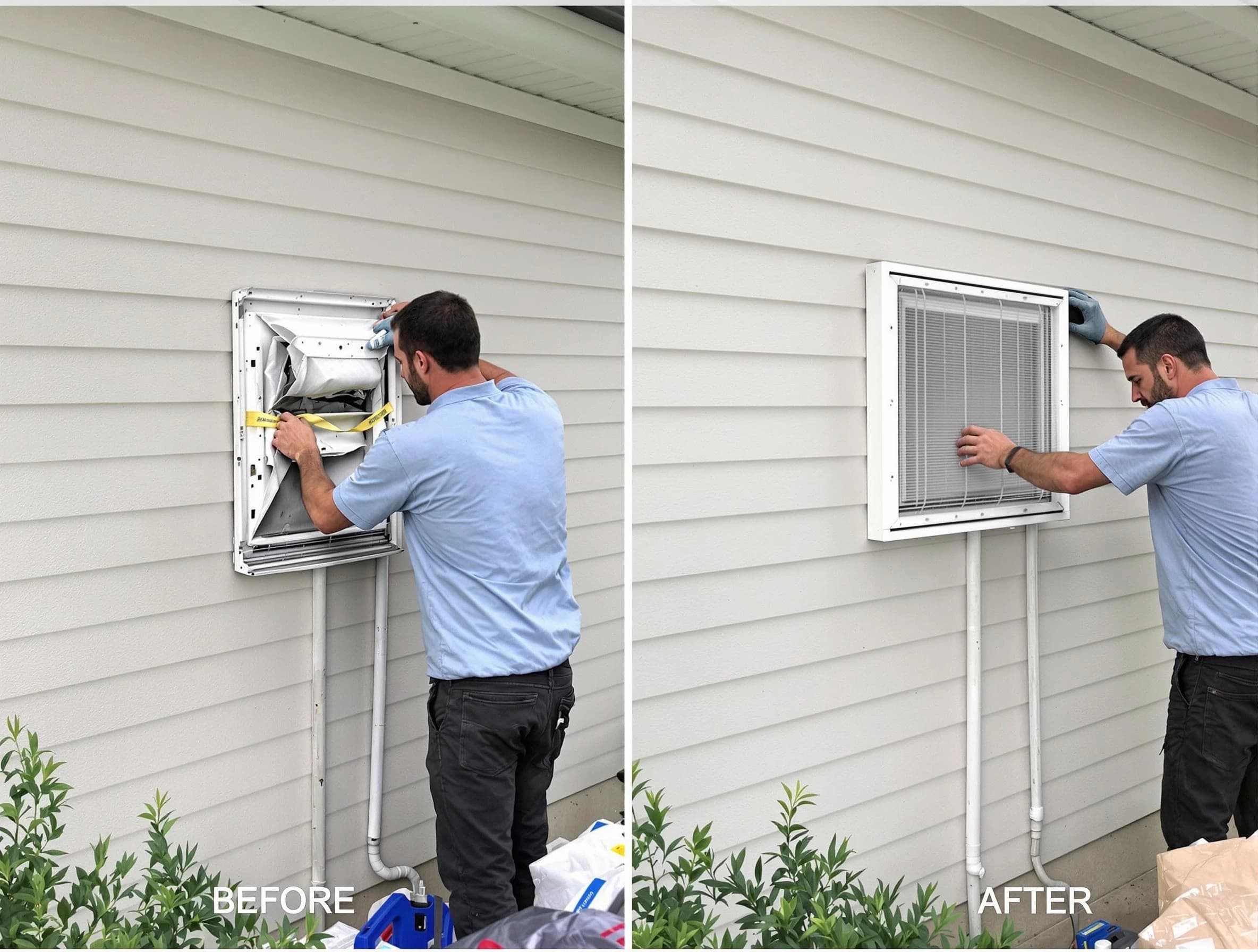 Helena Dryer Vent Cleaning technician installing high-quality dryer vent cover at a residential property in Helena